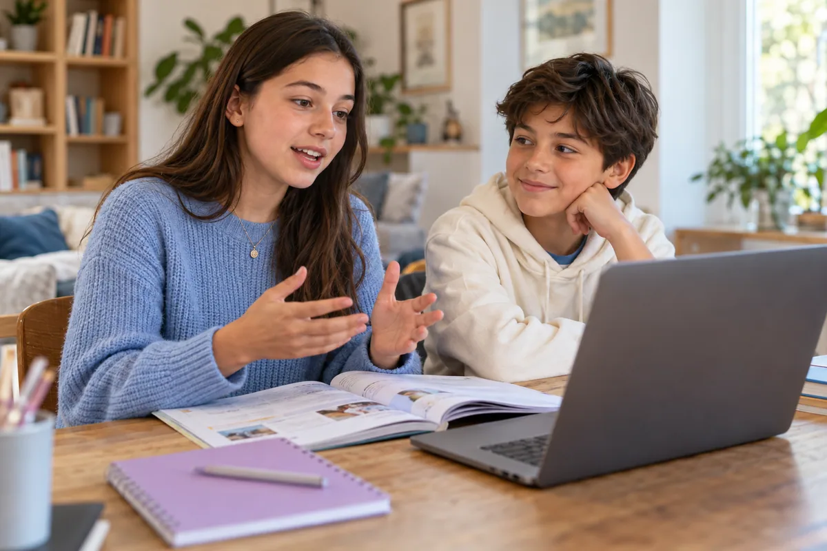 Students discussing their schoolwork